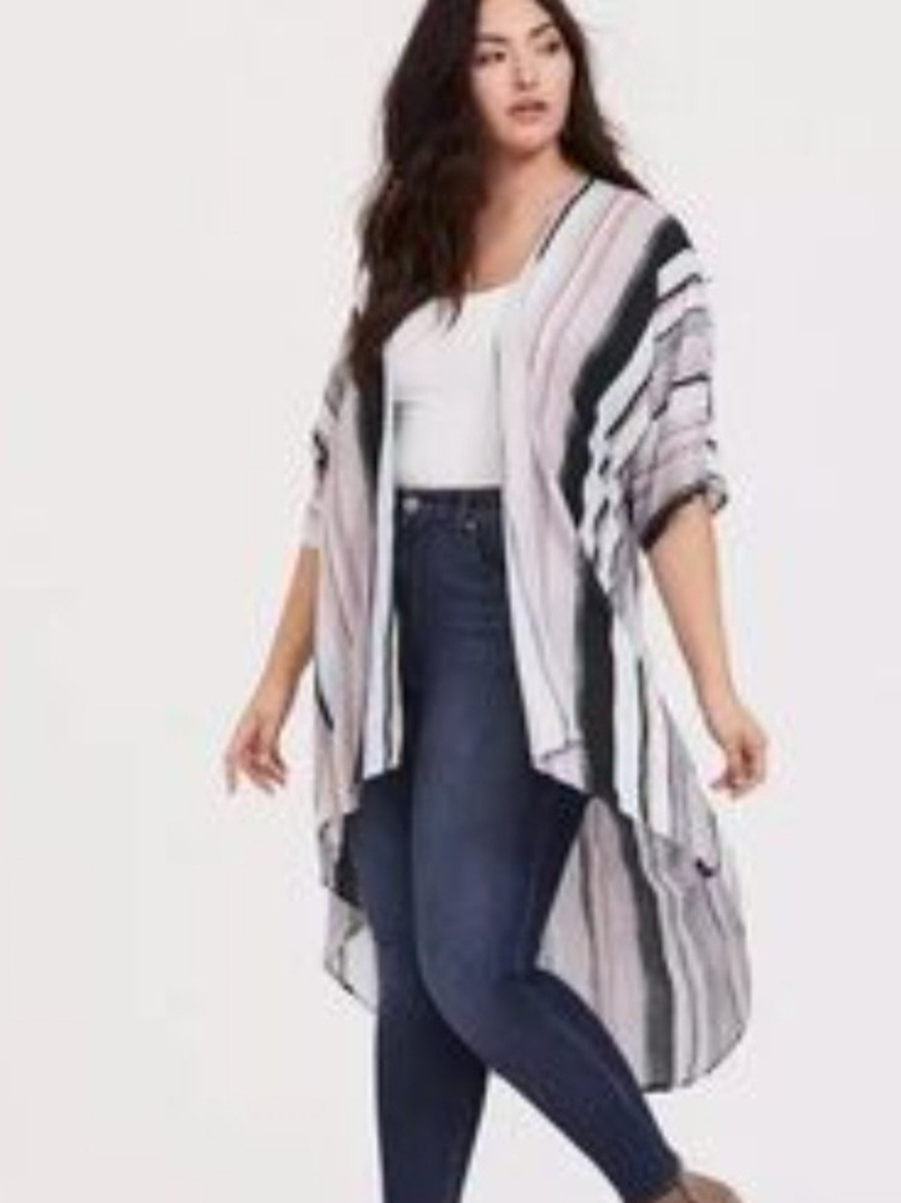 Torrid Blue and Light Pink Striped Open-Front Top
